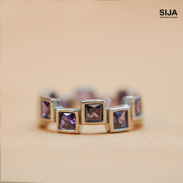 AmethystSquareStackRing_3 Amethyst Square Ring- 925 Silver