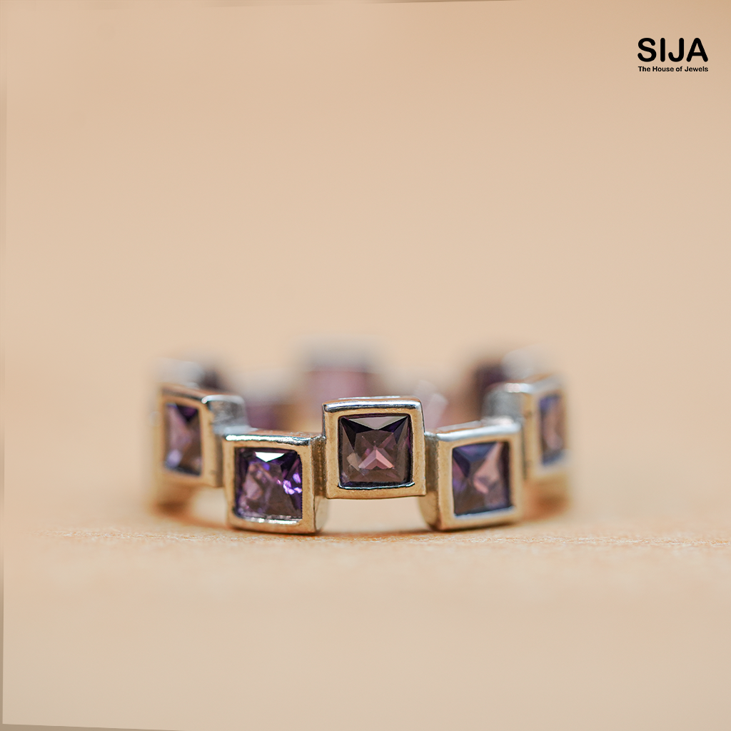 Amethyst Square Ring- 925 Silver