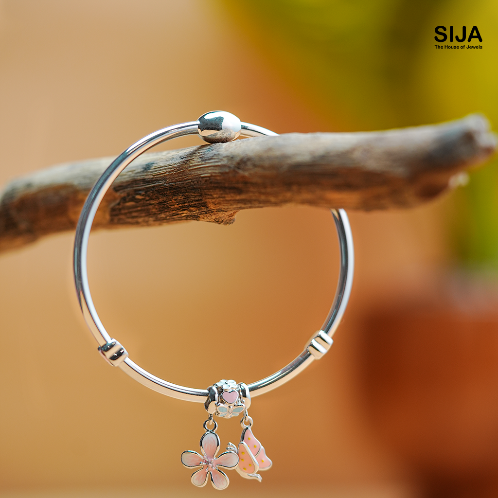 Women Floral Butterfly Charm Bracelet - 925 Silver