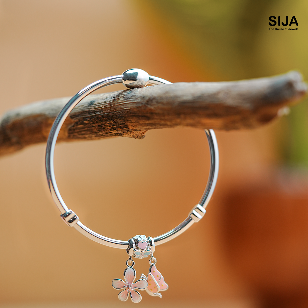 Women Floral Butterfly Charm Bracelet - 925 Silver