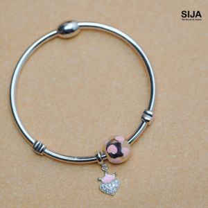 Crown Heart Charm - 925 Silver Women Bracelet