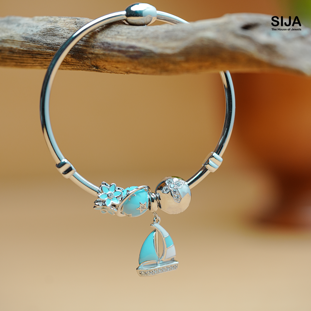 Women Sailboat Charm Bracelet - 925 Silver