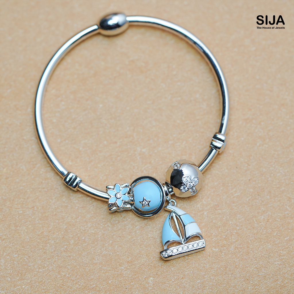 Women Sailboat Charm Bracelet - 925 Silver